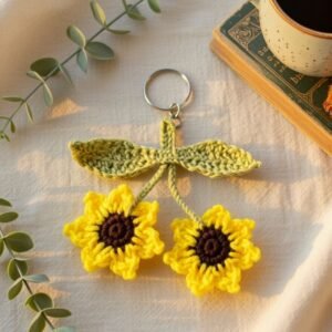 Twin Sunflower Crochet Keychain