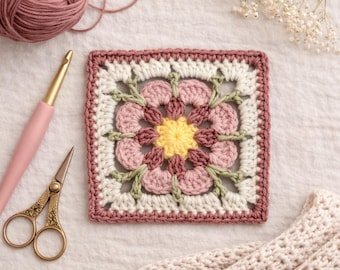 Crochet Granny Square Wall Hanging – Botanical Flower Home Decor - Image 2