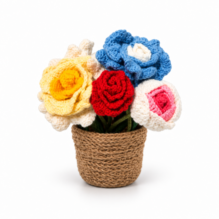 Handmade Crochet Flower Bouquet with Jute Pot