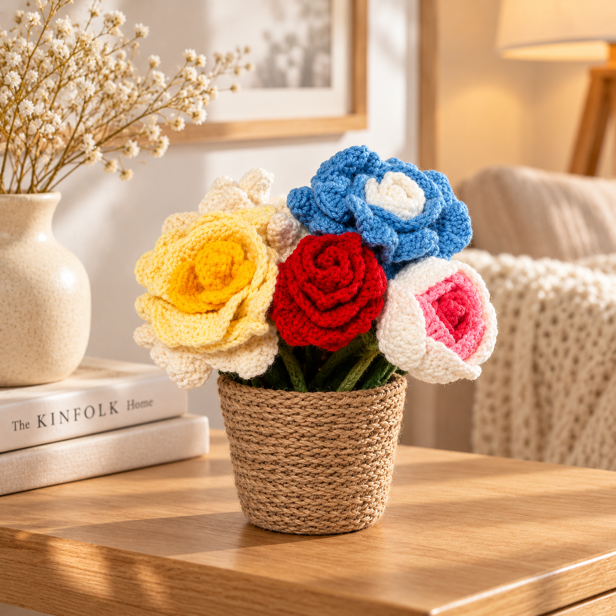 Handmade Crochet Flower Bouquet with Jute Pot - Image 2