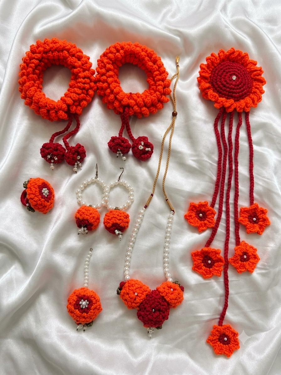 Handmade Crochet Flower Jewelry Set
