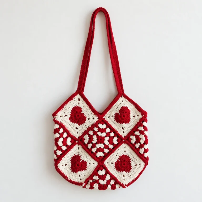 crochet heart granny square tote bag